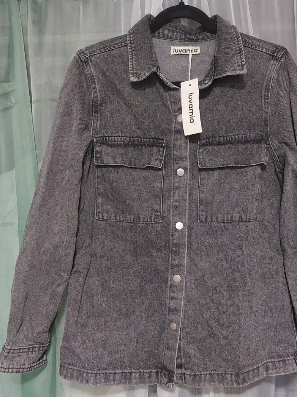 Jean Jacket/Shacket: Luvamia, black washed Jean jacket